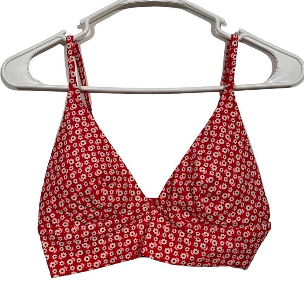 Aerie Red Floral Print Lightly Padded Deep V Cut Bralette